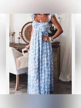 Aakaa Light cos Floral Maxi Dress Ruffle Straps off the shoulder bohemian alix